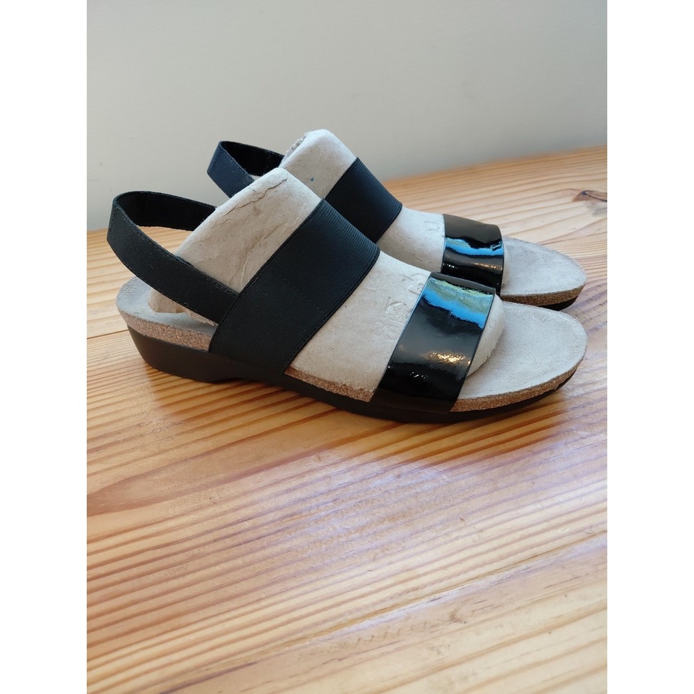 New NWOB Womens Munro American Pisces Black Patent Slingback Sandals 9 S S Width
